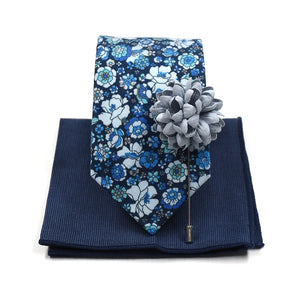 Floral navy blooms tie set