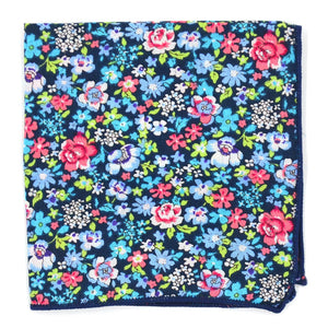 Floral Navy Pocket Square with Pink and Blue Flowers