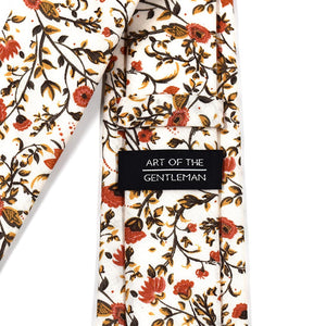 the back of the floral rust bloom tie