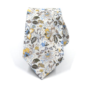 white and yellow floral tie