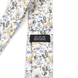 white and yellow floral tie