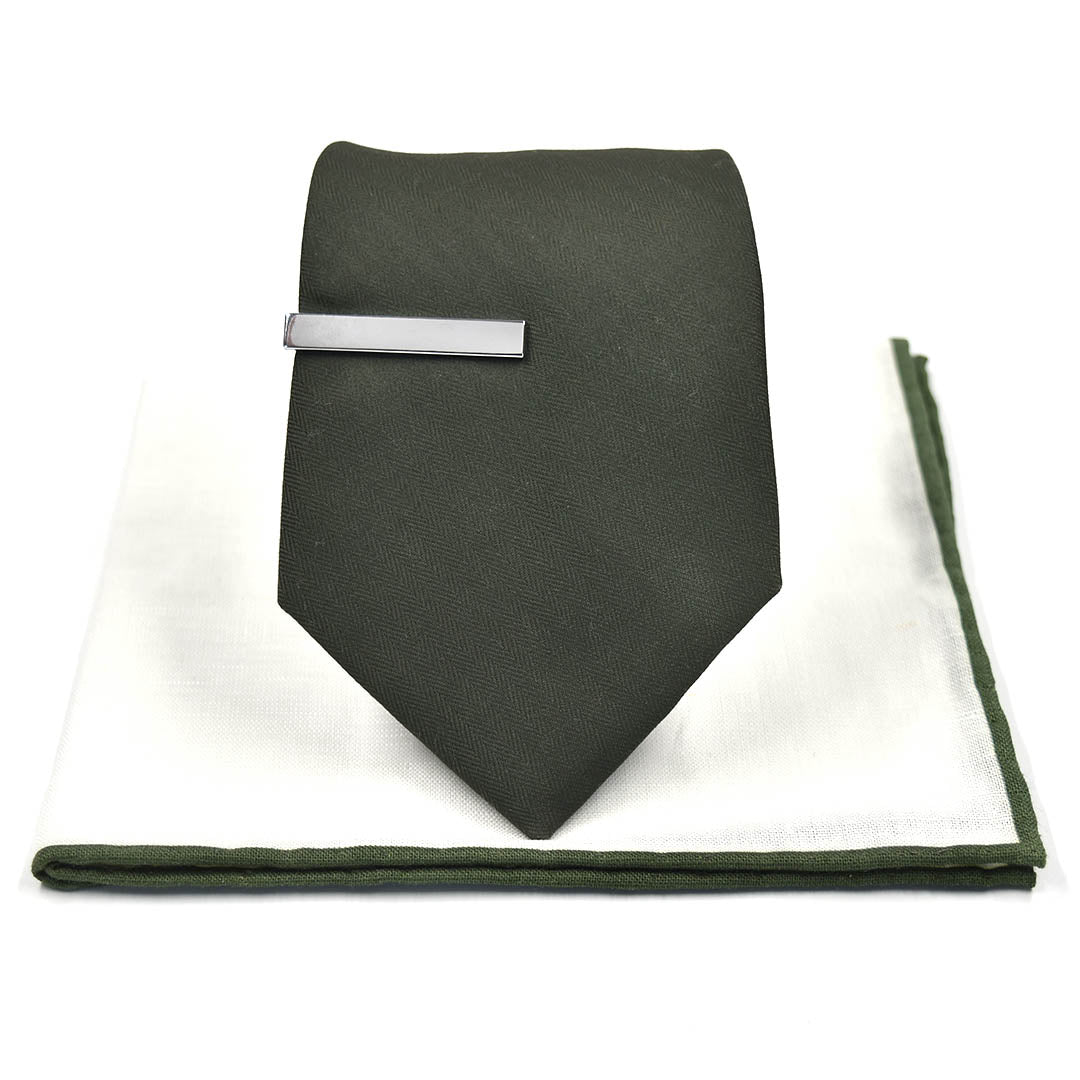 Herringbone Olive Tie Set