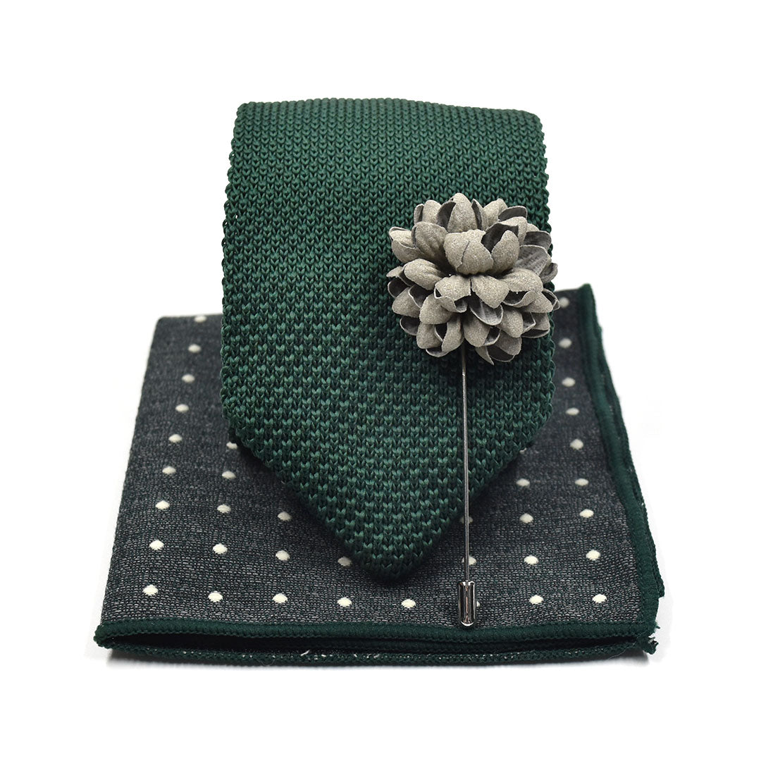 Knitted point emerald tie set