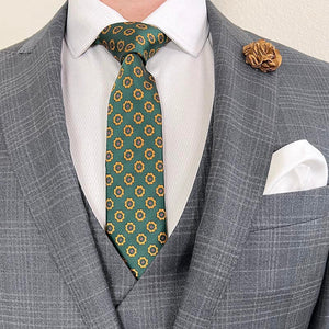 Royal Emerald Green Dots Tie with a Grey Plaid Suit