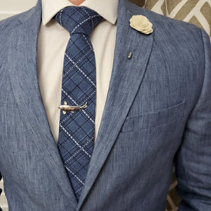 Plaid Stitches Blue Tie