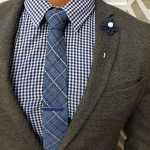 Plaid Stitches Blue Tie Set