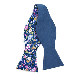 Floral Deep Navy Linen Self Tie Bow Tie