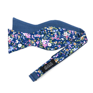 Floral Deep Navy Linen Self Tie Bow Tie