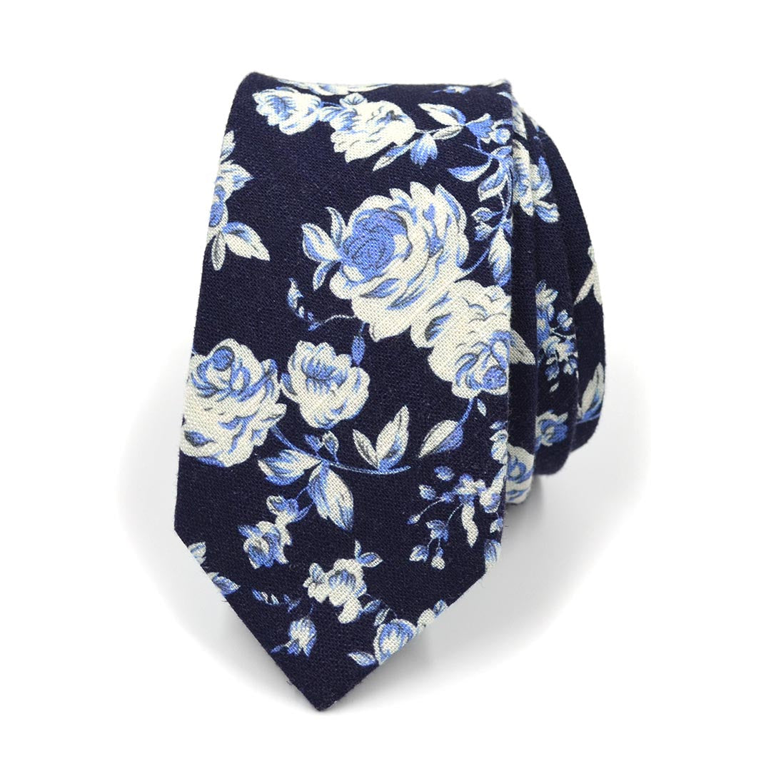 Navy Blue & Light Blue Floral Tie