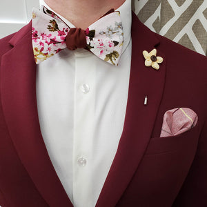 Floral White Linen Self Tie Bow Tie