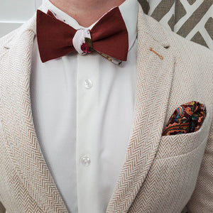 Floral White Linen Self Tie Bow Tie