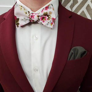 Floral White Linen Self Tie Bow Tie