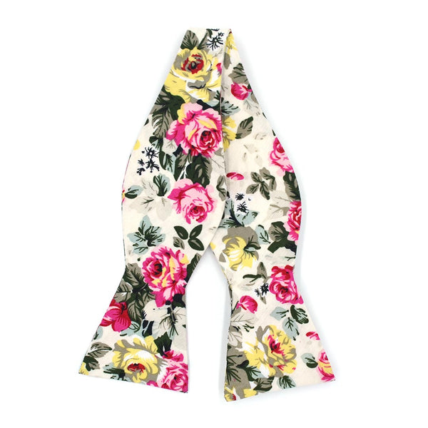 Floral White Self Tie Bow Tie - Art of The Gentleman