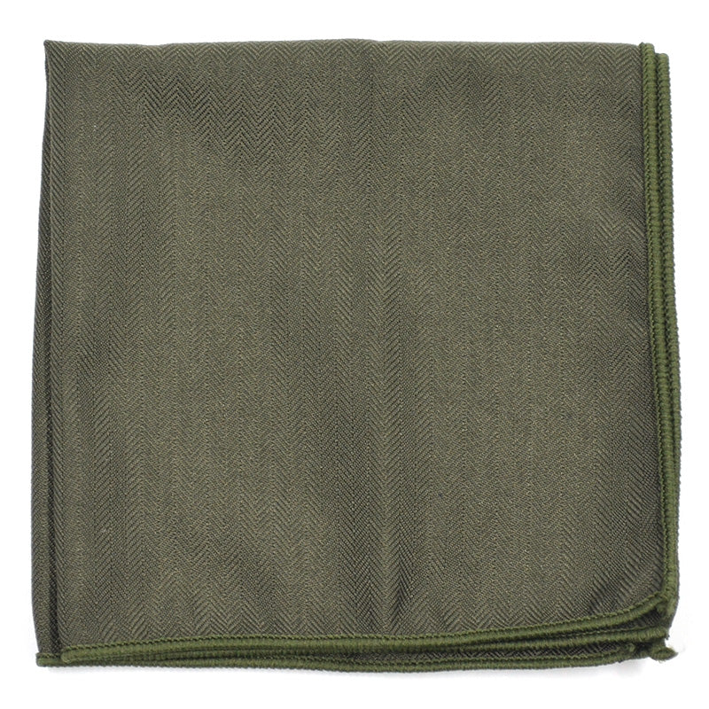Olive Green Pocket Square. Dark Green Solid Color Satin Finish, No