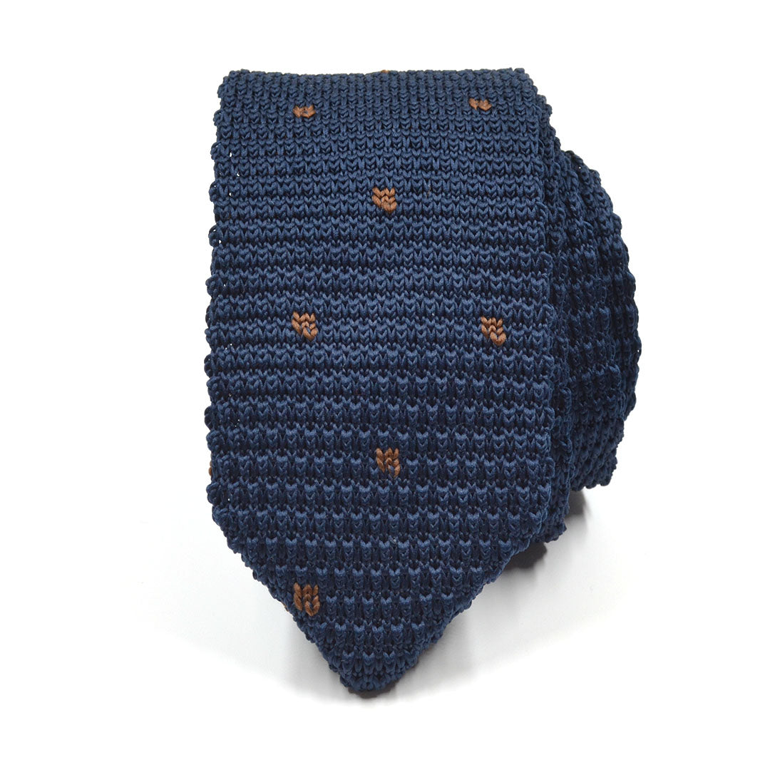 Navy Blue Knit Tie with Green Polka Dots