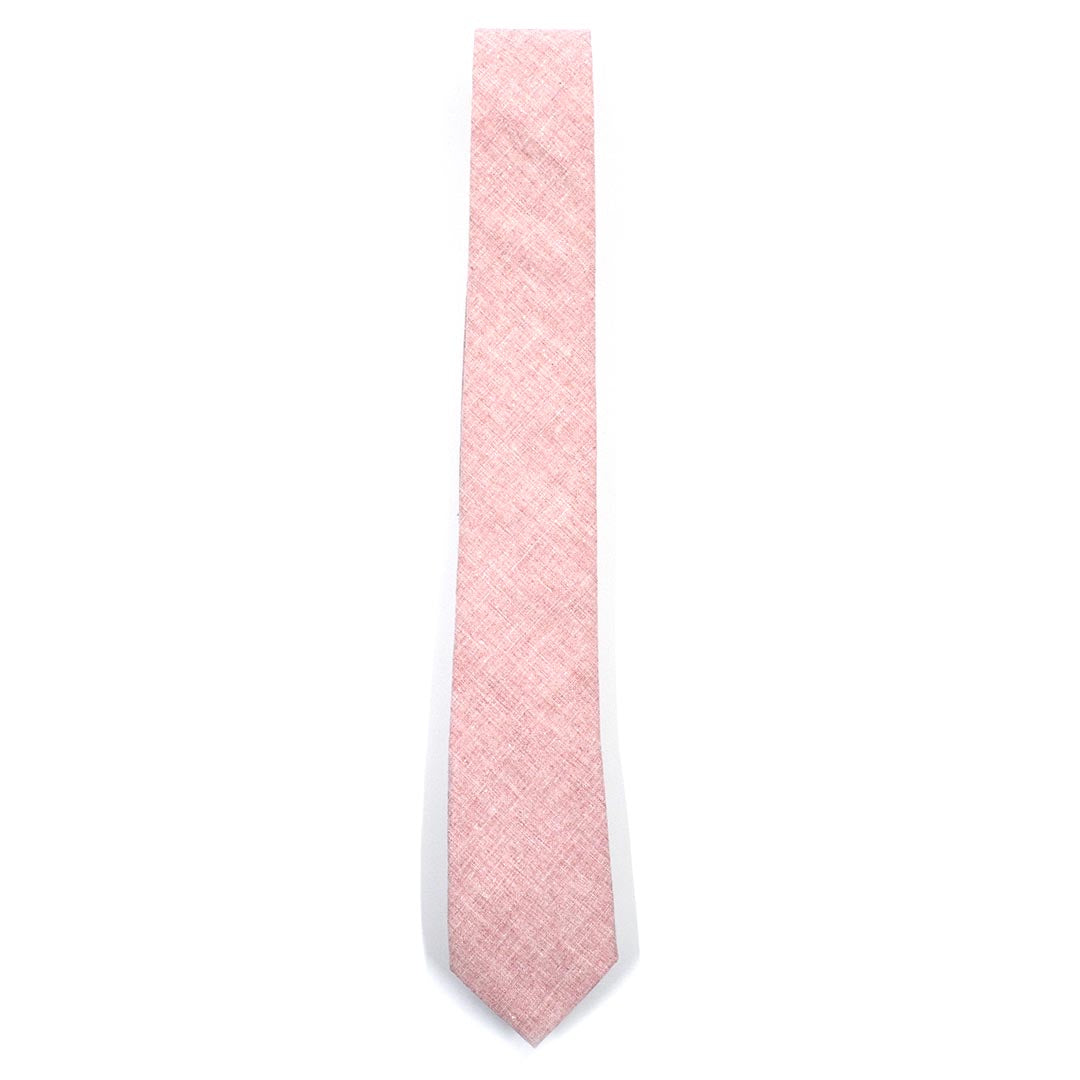 Linen Pink Tie Set, Tie on top of Floral Navy Pocket Square and Pink Hyacinth Lapel Pin