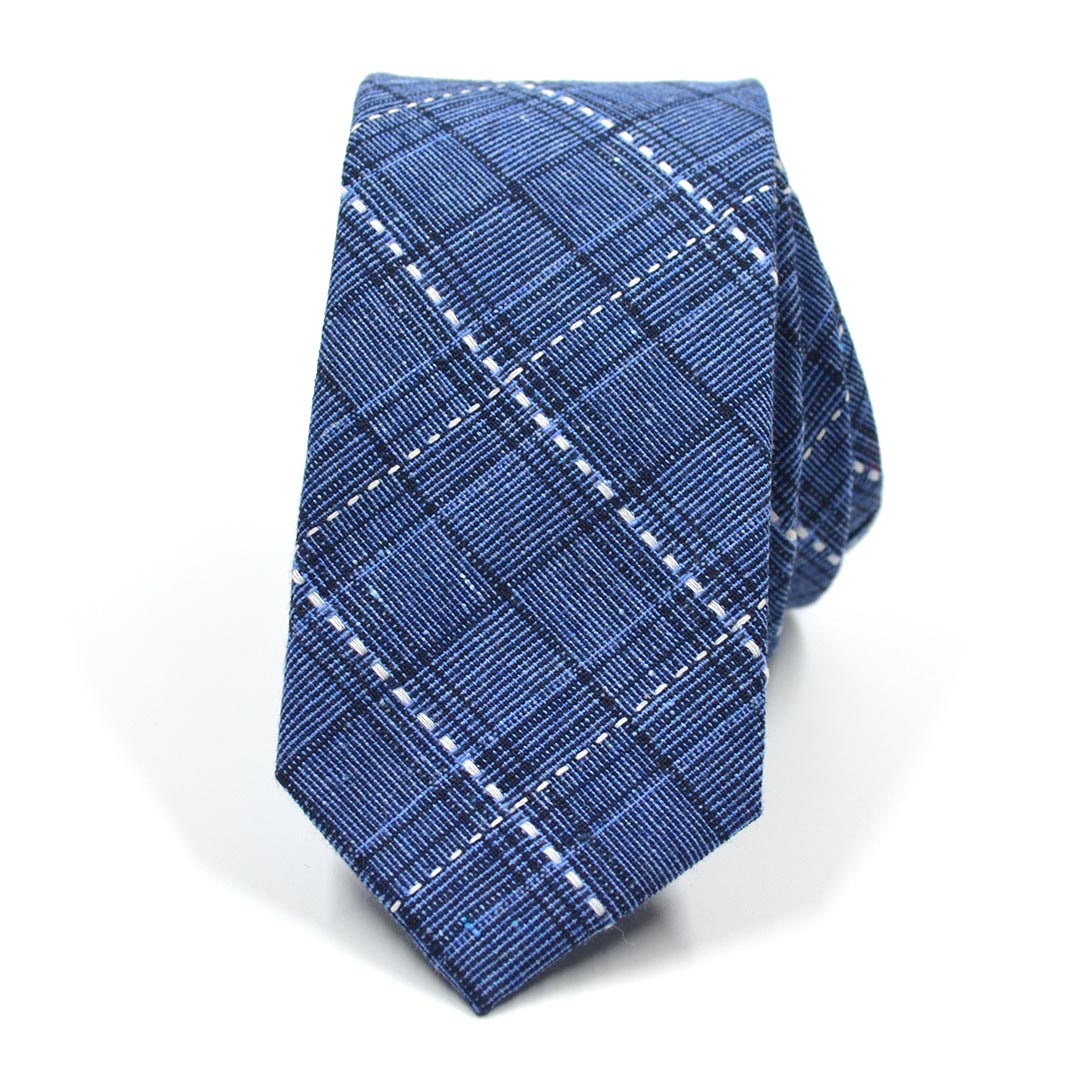 Plaid Stitches Blue Tie