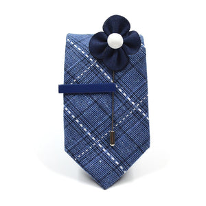 Plaid Stitches Blue Tie Set