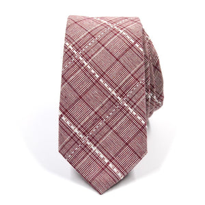 Plaid Stitches Burgundy Tie