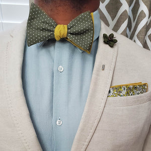 Polka Dot Olive Linen Self Tie Bow Tie - Art of The Gentleman