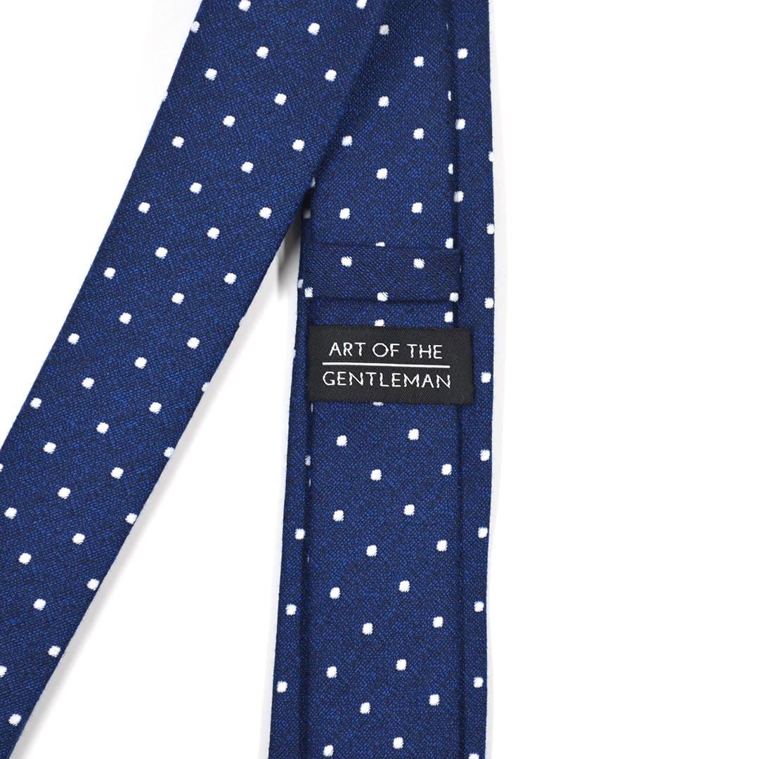 100% Navy Blue Silk Suspenders with White Polka Dots