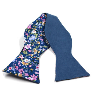 Floral Deep Navy Linen Self Tie Bow Tie